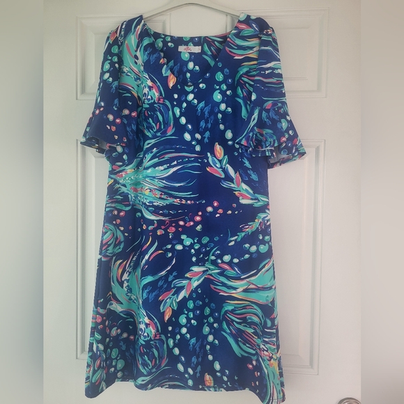Aryeh Blue and Teal Abstract Dress - Picture 1 of 7